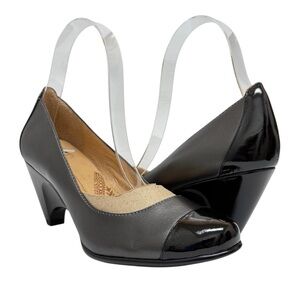 Sofft Black Patent and Pewter Wedge Heels Shoes 7 new